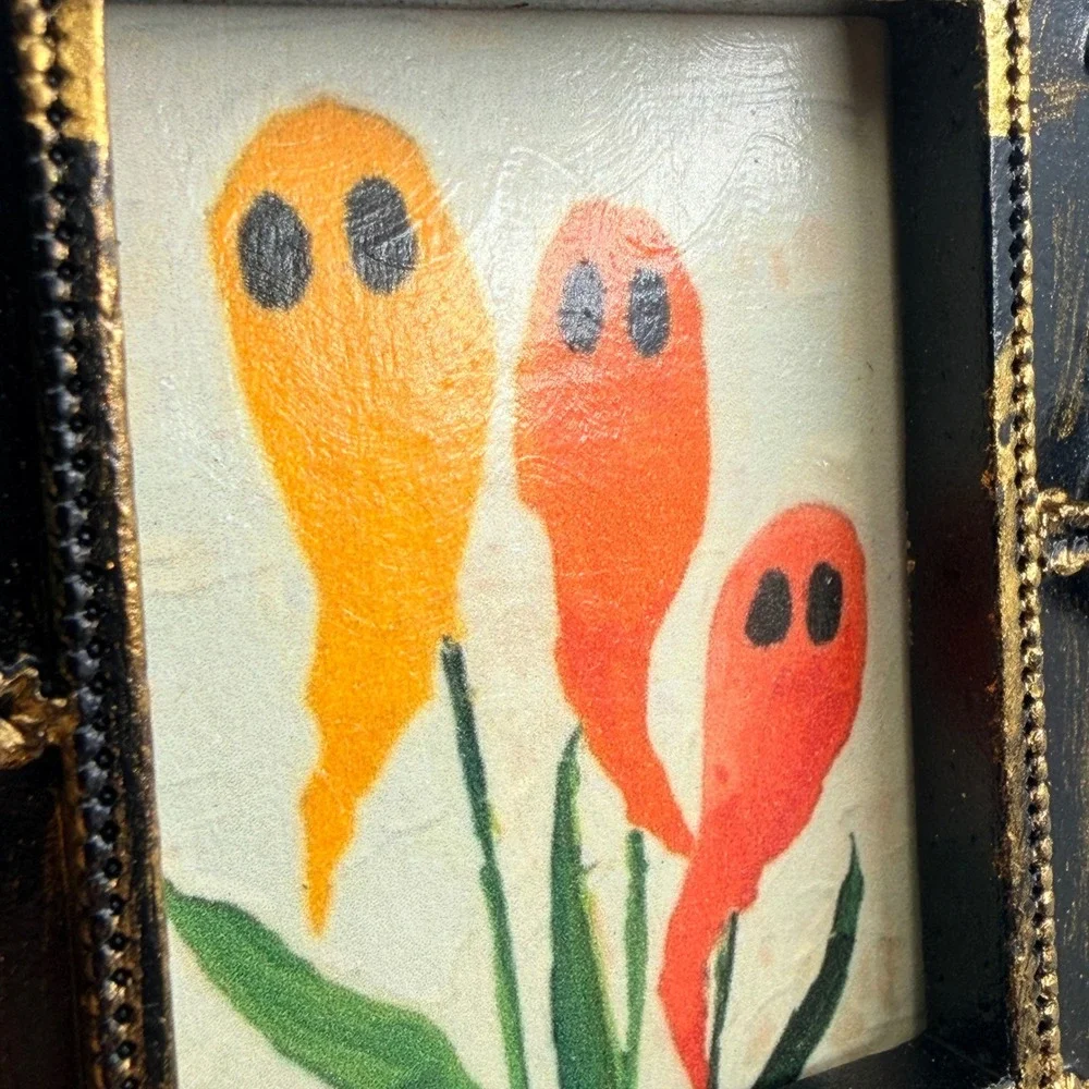 Miniature Ornate Ghost Art Print Black Gold Gothic Halloween Frame 3.5in Decor